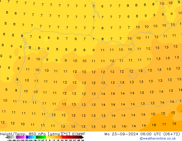 Height/Temp. 850 hPa ECMWF Mo 23.09.2024 06 UTC