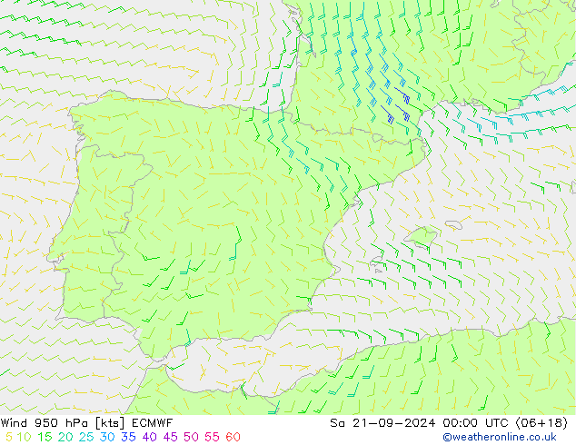 Vento 950 hPa ECMWF Sáb 21.09.2024 00 UTC