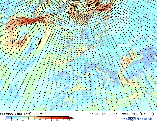 Bodenwind (bft) ECMWF Fr 20.09.2024 18 UTC