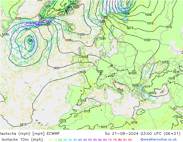 Isotachs (mph) ECMWF Sa 21.09.2024 03 UTC