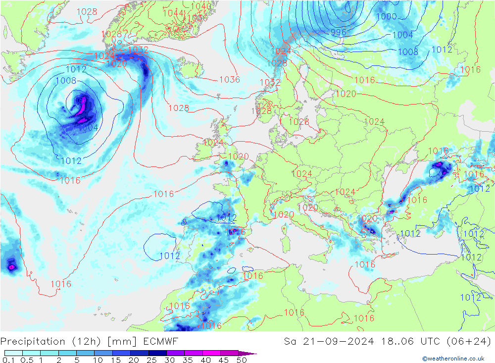 Precipitation (12h) ECMWF Sa 21.09.2024 06 UTC