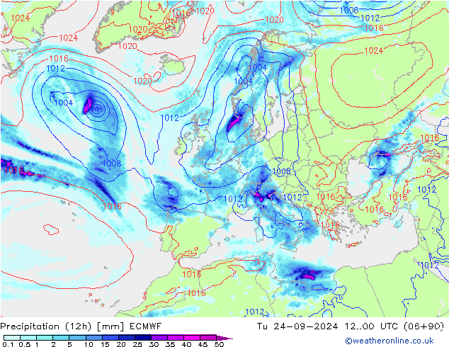 Precipitación (12h) ECMWF mar 24.09.2024 00 UTC