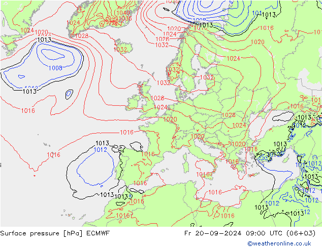 приземное давление ECMWF пт 20.09.2024 09 UTC