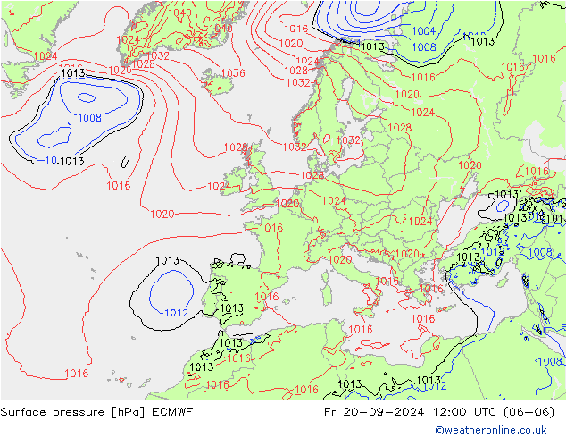 Presión superficial ECMWF vie 20.09.2024 12 UTC