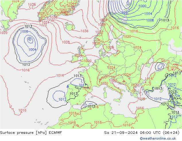 приземное давление ECMWF сб 21.09.2024 06 UTC