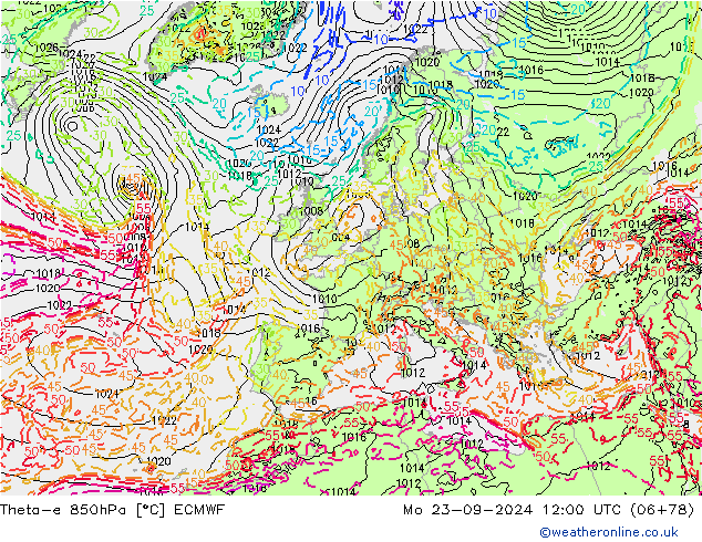 Theta-e 850hPa ECMWF Mo 23.09.2024 12 UTC