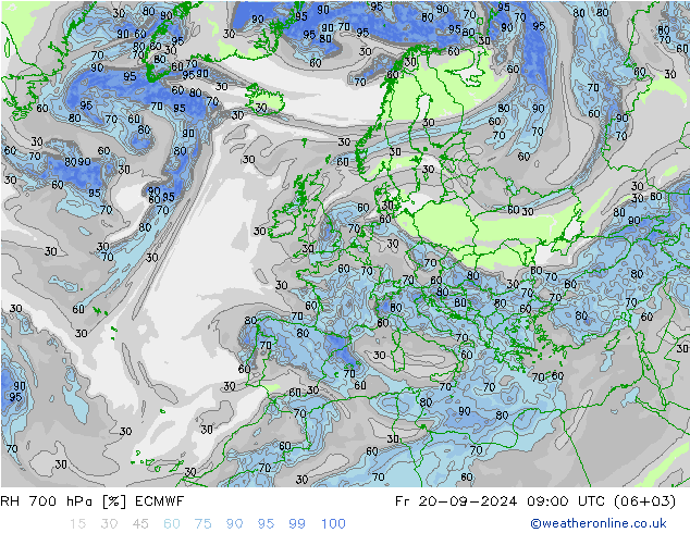 RH 700 hPa ECMWF  20.09.2024 09 UTC