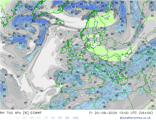 Humedad rel. 700hPa ECMWF vie 20.09.2024 12 UTC