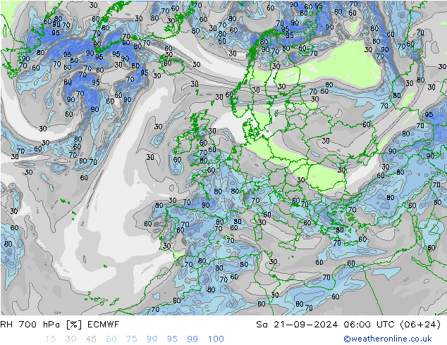 RH 700 hPa ECMWF So 21.09.2024 06 UTC