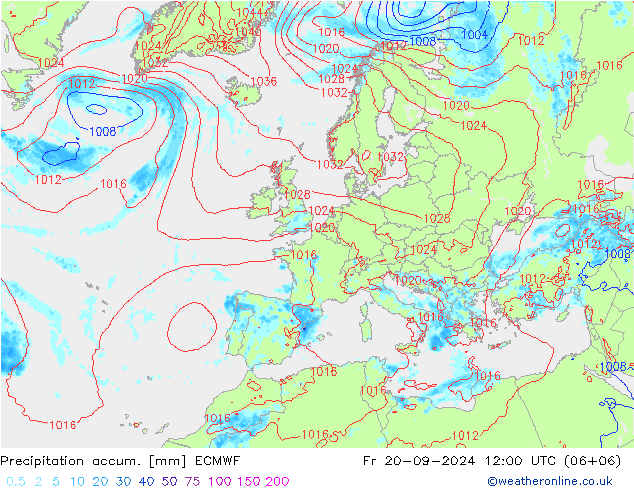 Precipitation accum. ECMWF ven 20.09.2024 12 UTC