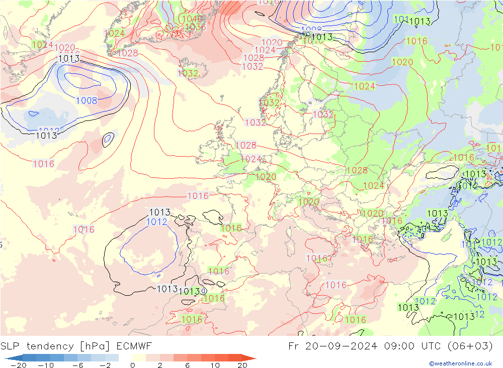 SLP tendency ECMWF Fr 20.09.2024 09 UTC