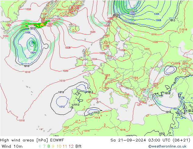 Izotacha ECMWF so. 21.09.2024 03 UTC