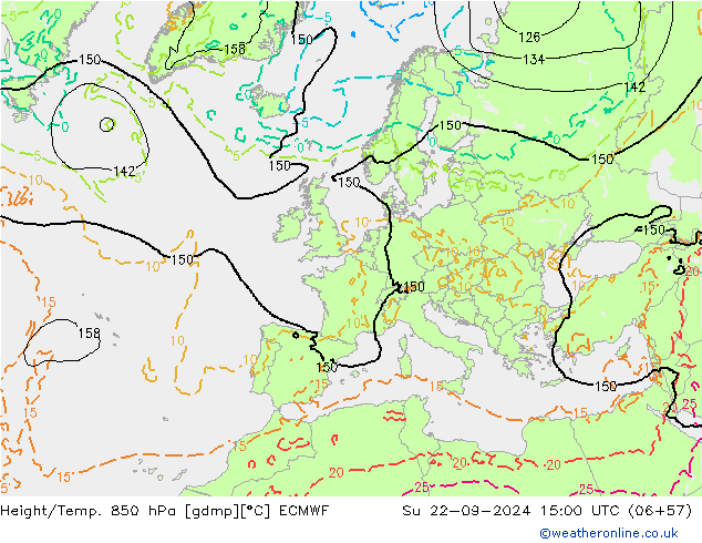 Height/Temp. 850 hPa ECMWF Su 22.09.2024 15 UTC