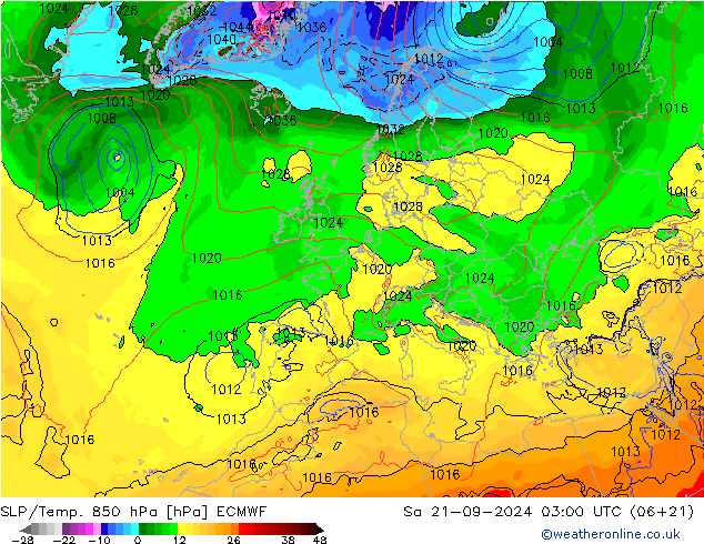 SLP/Temp. 850 hPa ECMWF Sa 21.09.2024 03 UTC