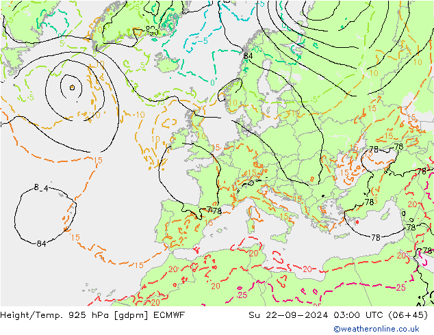 Height/Temp. 925 hPa ECMWF Dom 22.09.2024 03 UTC