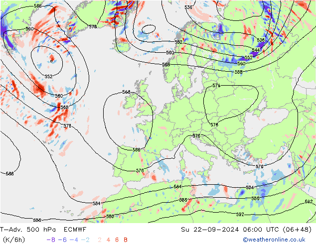 T-Adv. 500 hPa ECMWF So 22.09.2024 06 UTC