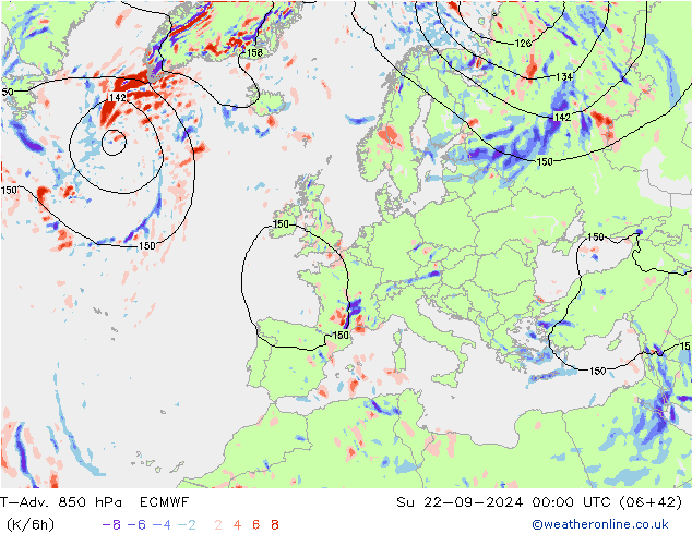 T-Adv. 850 hPa ECMWF So 22.09.2024 00 UTC