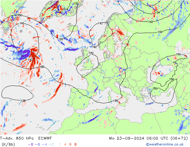 T-Adv. 850 гПа ECMWF пн 23.09.2024 06 UTC