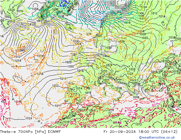 Theta-e 700hPa ECMWF pt. 20.09.2024 18 UTC