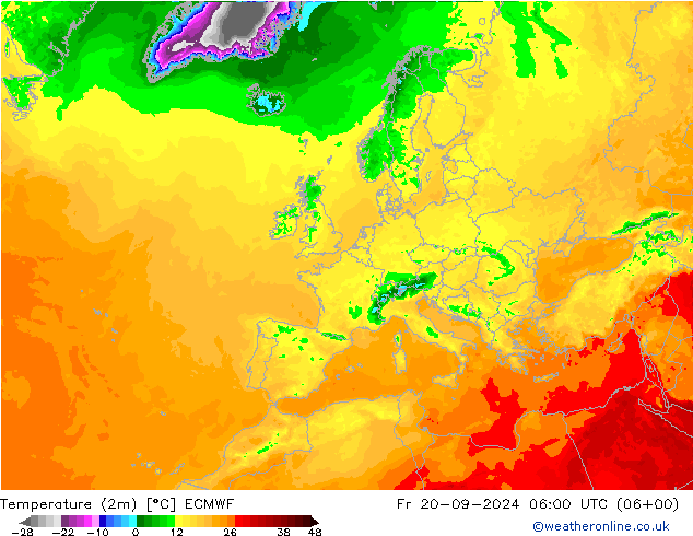 Temperatura (2m) ECMWF vie 20.09.2024 06 UTC