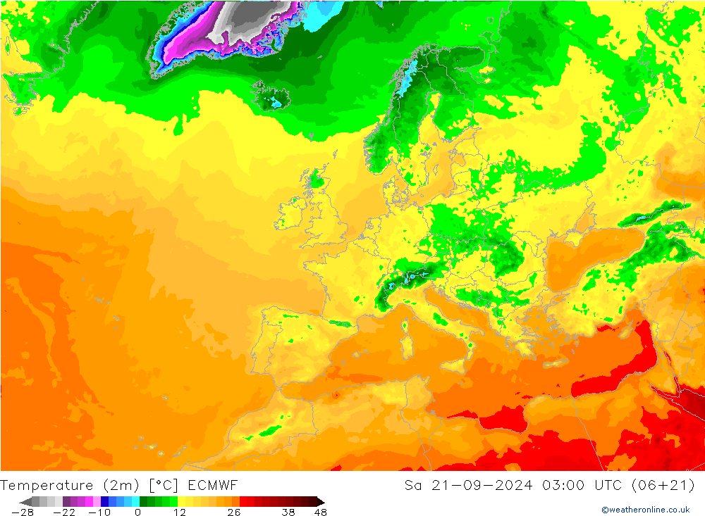 Temperaturkarte (2m) ECMWF Sa 21.09.2024 03 UTC