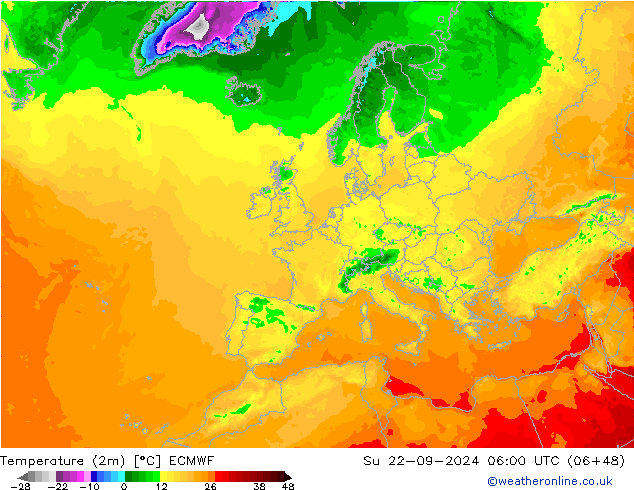 карта температуры ECMWF Вс 22.09.2024 06 UTC