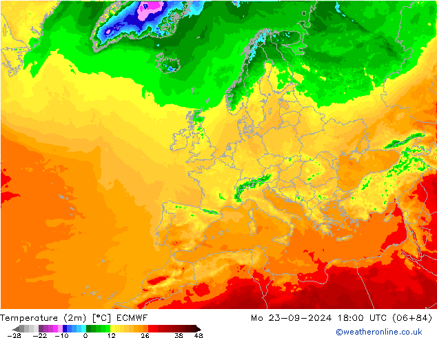 карта температуры ECMWF пн 23.09.2024 18 UTC