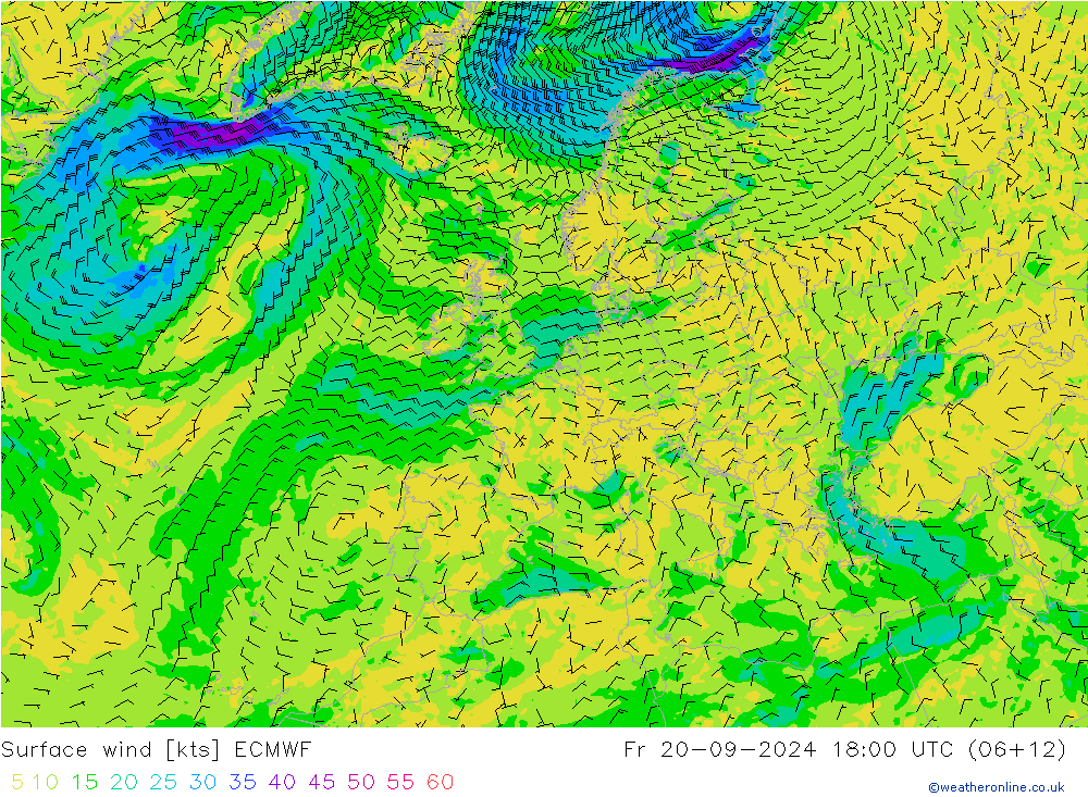 ветер 10 m ECMWF пт 20.09.2024 18 UTC