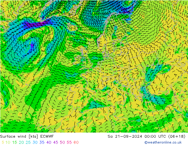 Rüzgar 10 m ECMWF Cts 21.09.2024 00 UTC