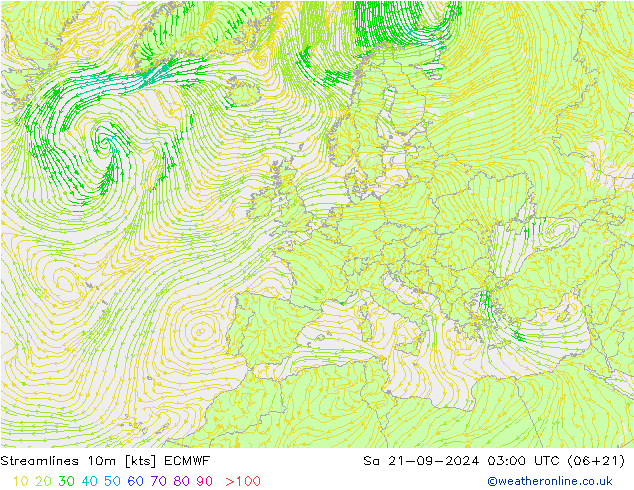 Linia prądu 10m ECMWF so. 21.09.2024 03 UTC