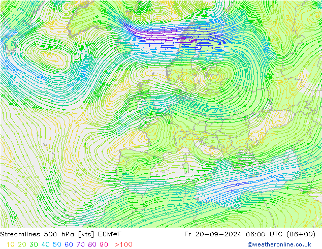 ветер 500 гПа ECMWF пт 20.09.2024 06 UTC