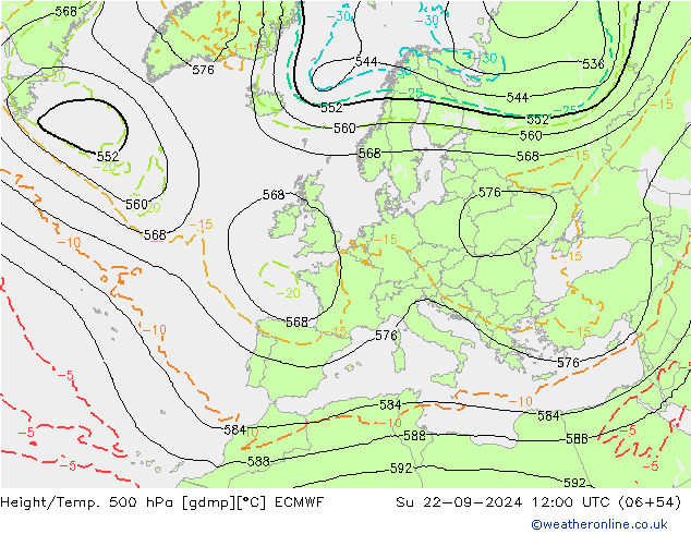 Z500/Rain (+SLP)/Z850 ECMWF So 22.09.2024 12 UTC