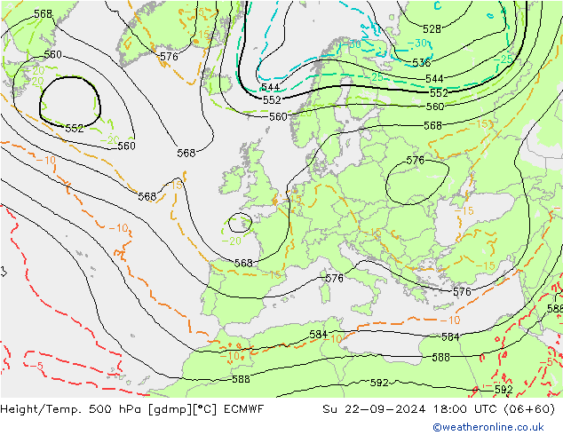 Z500/Rain (+SLP)/Z850 ECMWF So 22.09.2024 18 UTC