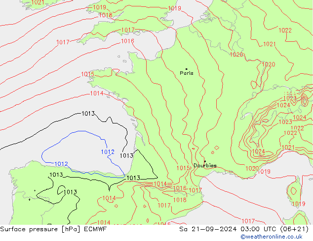 Surface pressure ECMWF Sa 21.09.2024 03 UTC