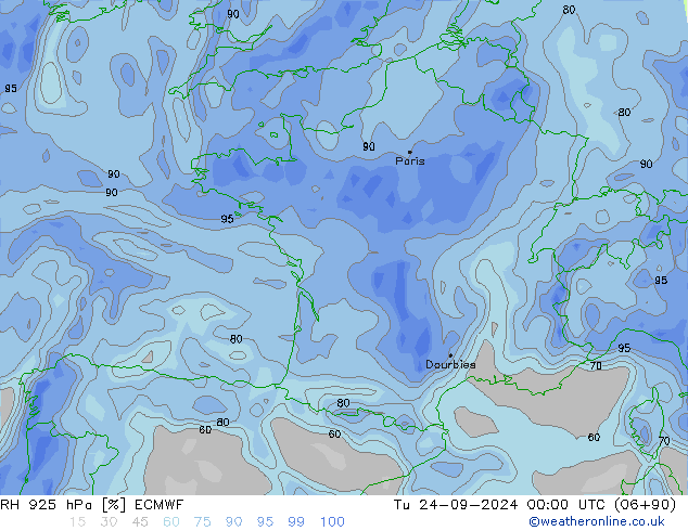 RH 925 hPa ECMWF Di 24.09.2024 00 UTC