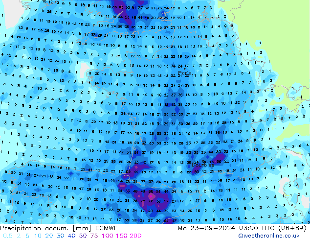 Toplam Yağış ECMWF Pzt 23.09.2024 03 UTC