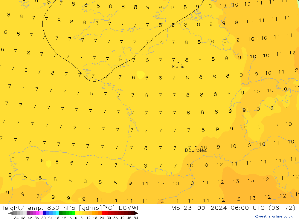 Z500/Rain (+SLP)/Z850 ECMWF Po 23.09.2024 06 UTC