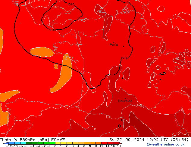 Theta-W 850гПа ECMWF Вс 22.09.2024 12 UTC