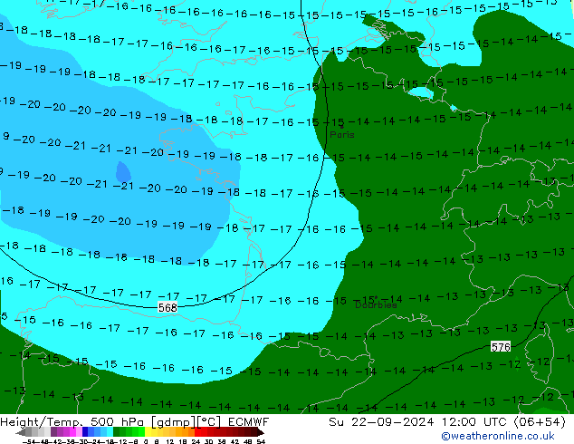 Z500/Rain (+SLP)/Z850 ECMWF Su 22.09.2024 12 UTC