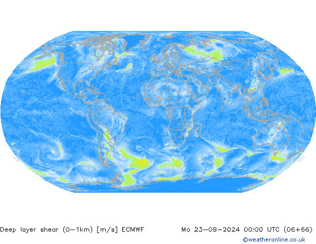 Deep layer shear (0-1km) ECMWF lun 23.09.2024 00 UTC