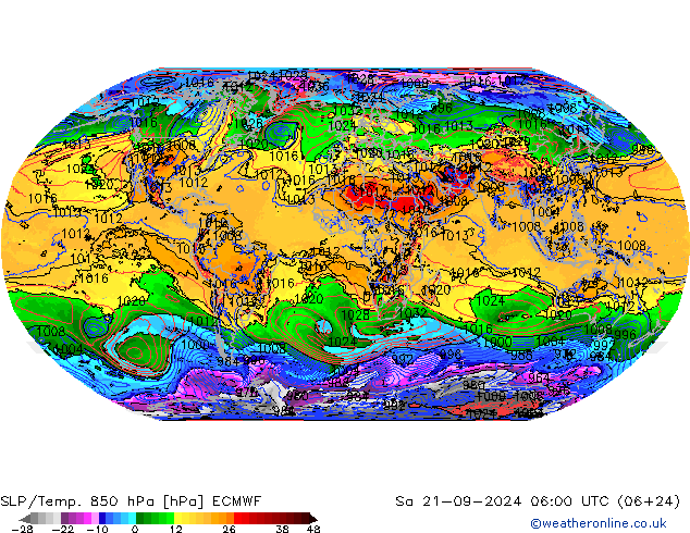 SLP/Temp. 850 hPa ECMWF Sa 21.09.2024 06 UTC