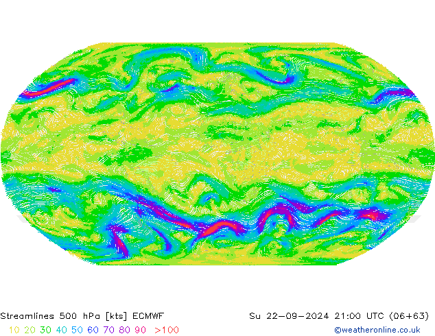 Stromlinien 500 hPa ECMWF So 22.09.2024 21 UTC