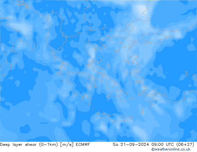 Deep layer shear (0-1km) ECMWF sam 21.09.2024 09 UTC