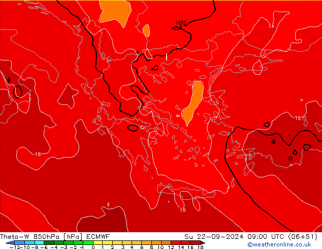 Theta-W 850hPa ECMWF Ne 22.09.2024 09 UTC