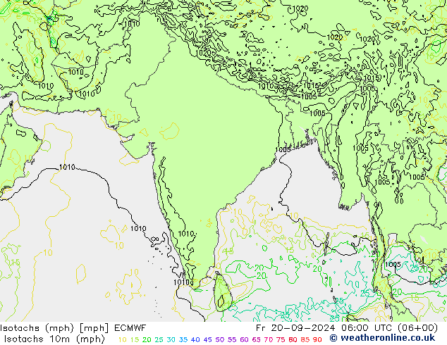 Isotachs (mph) ECMWF Pá 20.09.2024 06 UTC