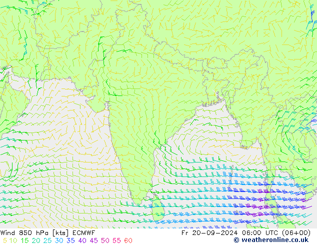 Wind 850 hPa ECMWF Pá 20.09.2024 06 UTC