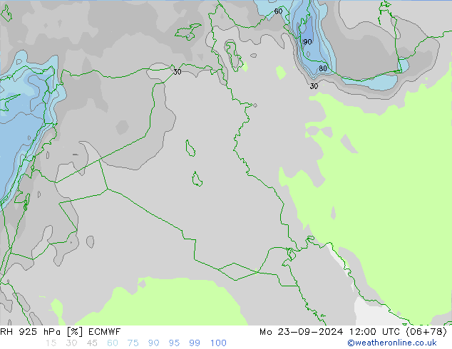 RH 925 hPa ECMWF Mo 23.09.2024 12 UTC