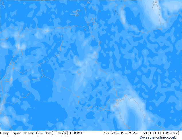 Deep layer shear (0-1km) ECMWF Ne 22.09.2024 15 UTC