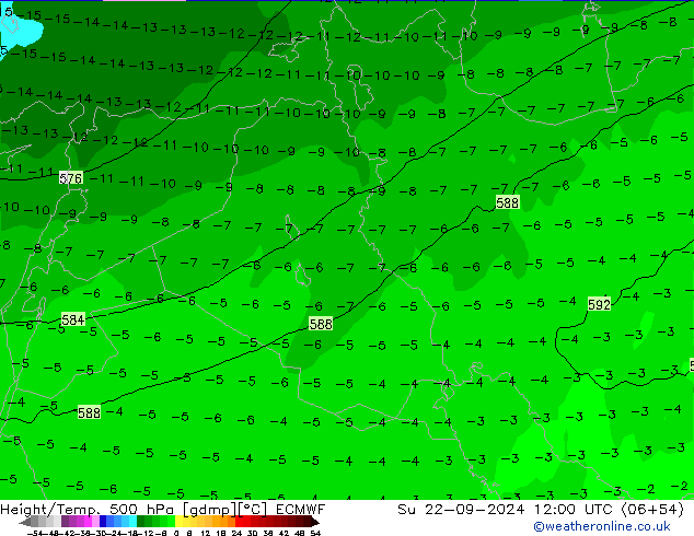 Z500/Rain (+SLP)/Z850 ECMWF Su 22.09.2024 12 UTC