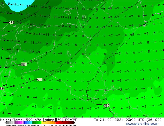 Z500/Rain (+SLP)/Z850 ECMWF вт 24.09.2024 00 UTC